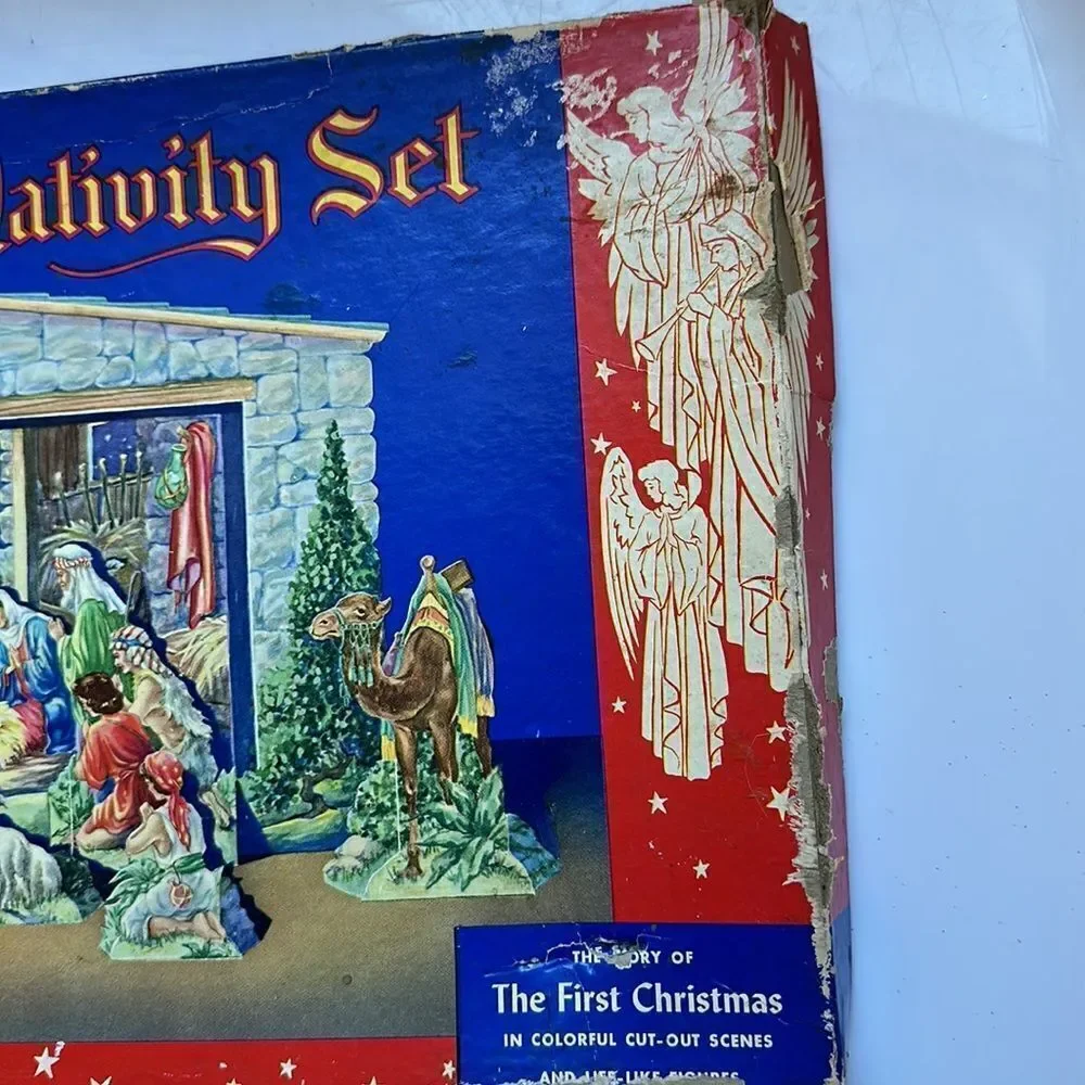 Vintage Mid‎ Century Cardboard Cut Out Christmas Nativity Set